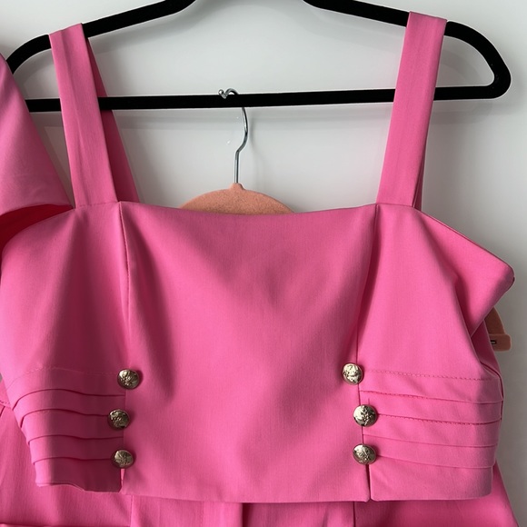 Barbie Pink Suit 3 Piece-high waisted shorts crop top short sleeve suit jacket - Picture 2 of 11